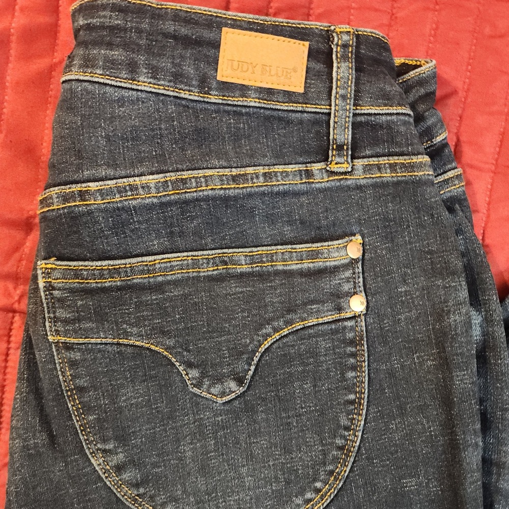 E32 Judy Blue Skinny Fit Jeans Womens‎ 14W Dark Wash High Rise Raw Hem Denim